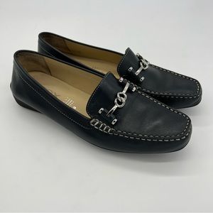 Geox Black Leather Horsebit Loafers